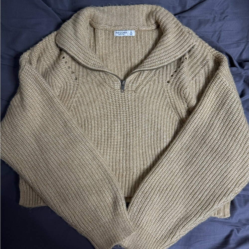 Tan Quarter Zip Cropped Sweater